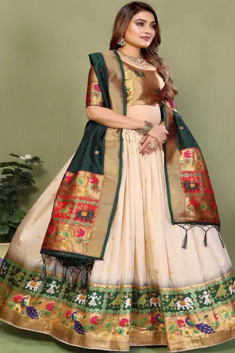 Woven Design Flared Lehenga Choli With Dupatta