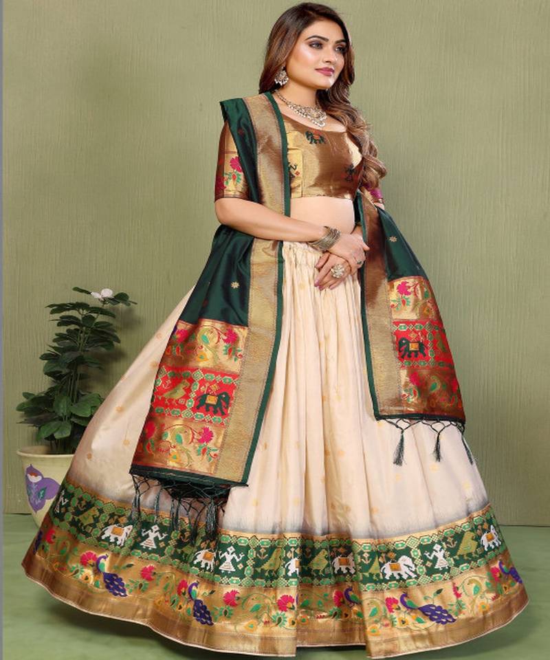 Woven Design Flared Lehenga Choli With Dupatta