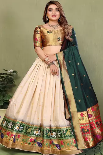 Woven Design Flared Lehenga Choli With Dupatta