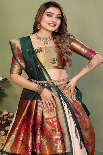 Woven Design Flared Lehenga Choli With Dupatta
