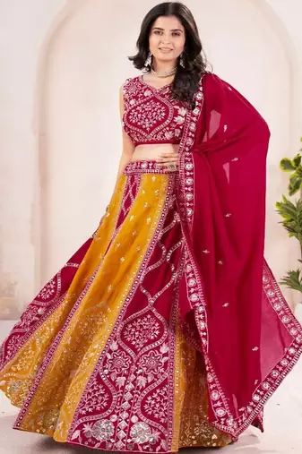 Embellished Zardozi Semi Stitched Lehenga & Unstitched Blouse With Dupatta