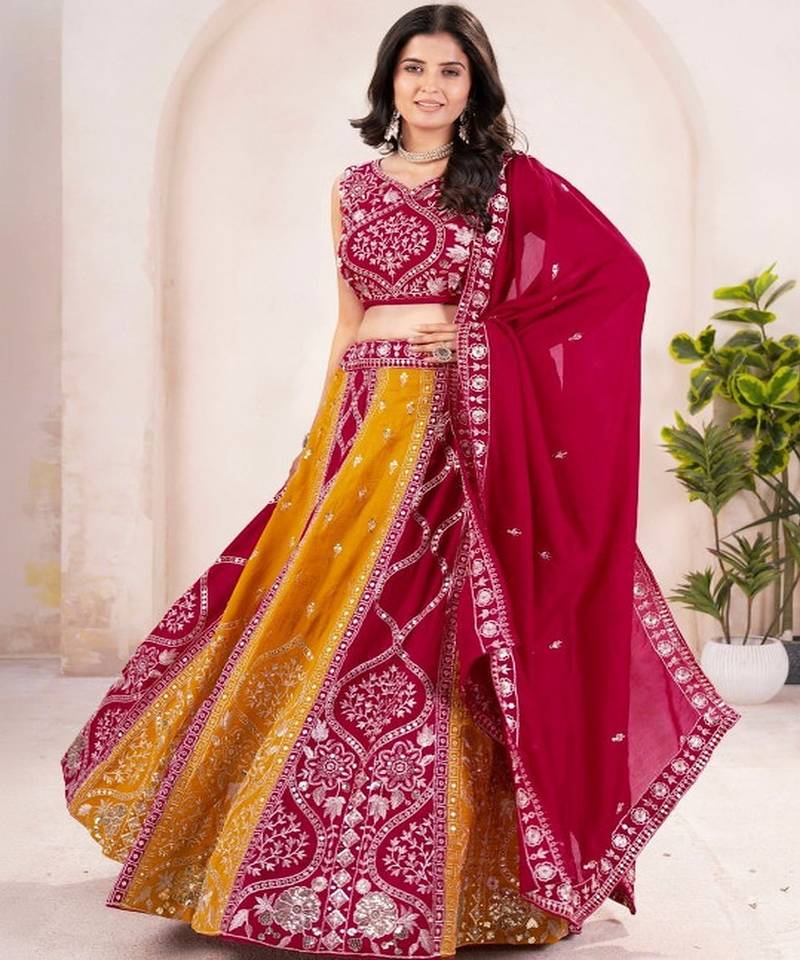 Embellished Zardozi Semi Stitched Lehenga & Unstitched Blouse With Dupatta