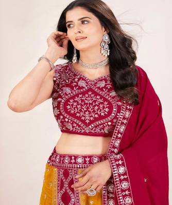 Embellished Zardozi Semi Stitched Lehenga & Unstitched Blouse With Dupatta 2