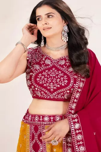 Embellished Zardozi Semi Stitched Lehenga & Unstitched Blouse With Dupatta