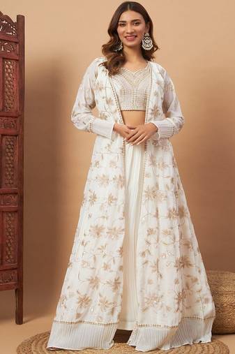 Embroidered Floor Length Lehenga &  Choli With Jacket Set