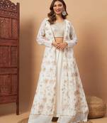 Embroidered Floor Length Lehenga & Choli With Jacket Set