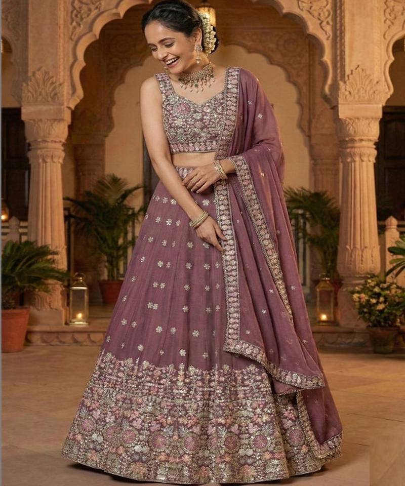 Embellished Sequinned Semi Stitched Lehenga & Unstitched Blouse With Dupatta