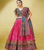 Ethnic Motifs Printed Silk Semi Stitched Lehenga & Unstitched Blouse With Dupatta