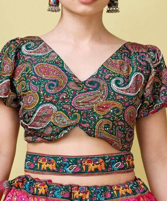 Ethnic Motifs Printed Silk Semi Stitched Lehenga & Unstitched Blouse With Dupatta 2