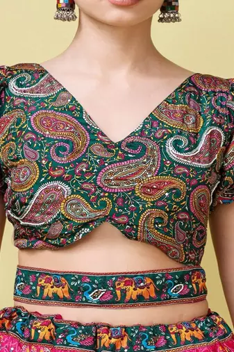 Ethnic Motifs Printed Silk Semi Stitched Lehenga & Unstitched Blouse With Dupatta
