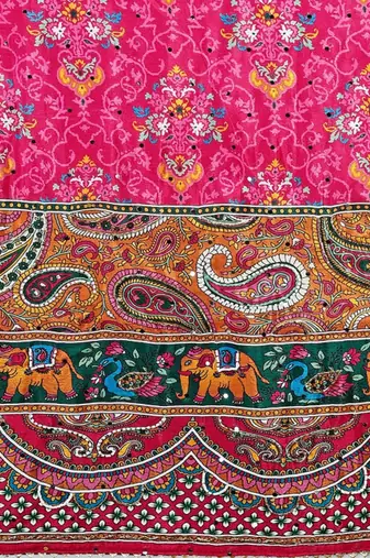 Ethnic Motifs Printed Silk Semi Stitched Lehenga & Unstitched Blouse With Dupatta
