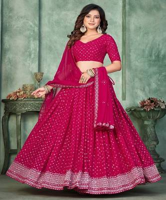 Embroidered Sequinned Georgette Semi Stitched Lehenga & Blouse With Dupatta 1