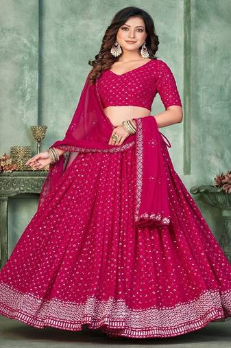 Embroidered Sequinned Georgette Semi Stitched Lehenga & Blouse With Dupatta