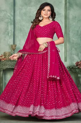 Embroidered Sequinned Georgette Semi Stitched Lehenga & Blouse With Dupatta