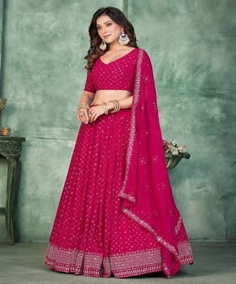 Embroidered Sequinned Georgette Semi Stitched Lehenga & Blouse With Dupatta 4
