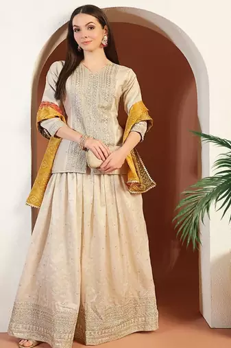 Banarasi Embroidery & Bandhani Art Silk Lehenga With Choli & Dupatta