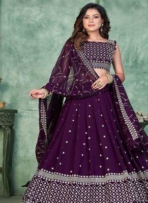 Women Embroidered Sequinned Semi Stitched Lehenga & Unstitched Blouse With Dupatta 1