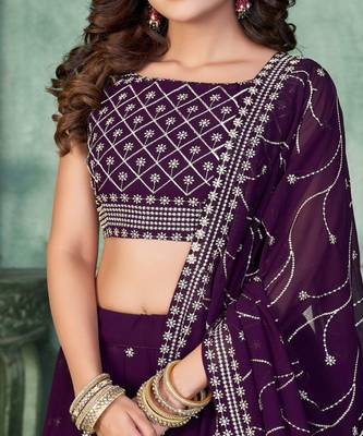 Women Embroidered Sequinned Semi Stitched Lehenga & Unstitched Blouse With Dupatta 2