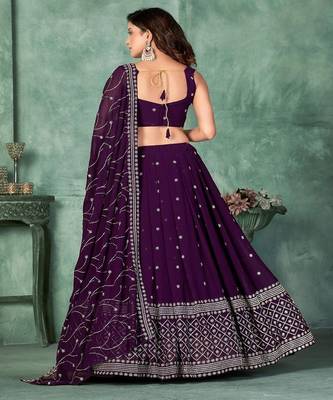 Women Embroidered Sequinned Semi Stitched Lehenga & Unstitched Blouse With Dupatta 4