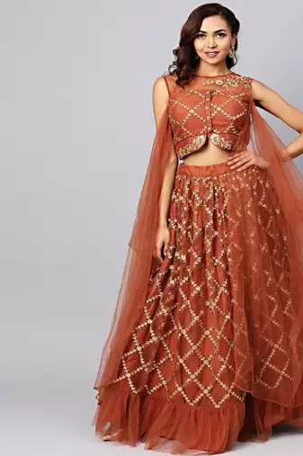 Rust Brown Made to Measure Lehenga with Blouse