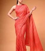 Crimson silky elegance satin silk printed saree