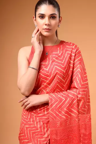 Crimson silky elegance satin silk printed saree