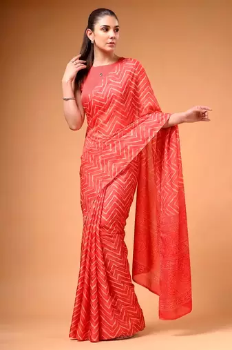 Crimson silky elegance satin silk printed saree