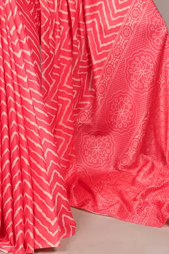 Crimson silky elegance satin silk printed saree