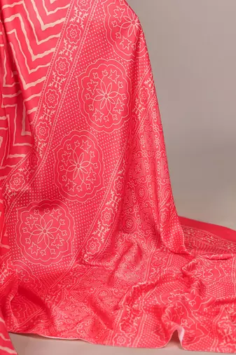 Crimson silky elegance satin silk printed saree