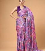 Lavender silky elegance satin silk printed saree
