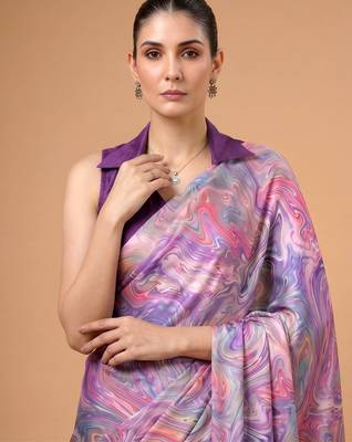 Lavender silky elegance satin silk printed saree 2