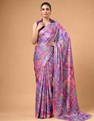 Lavender silky elegance satin silk printed saree 3