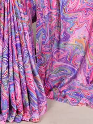 Lavender silky elegance satin silk printed saree 4