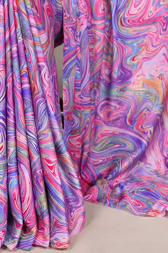 Lavender silky elegance satin silk printed saree