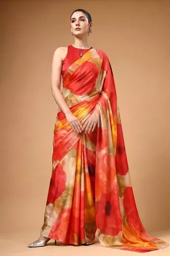Multicolor silky elegance satin silk printed saree