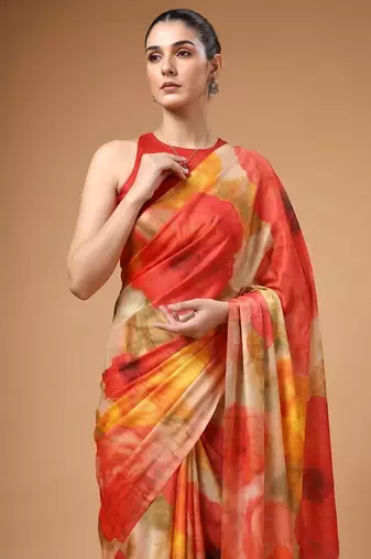 Multicolor silky elegance satin silk printed saree