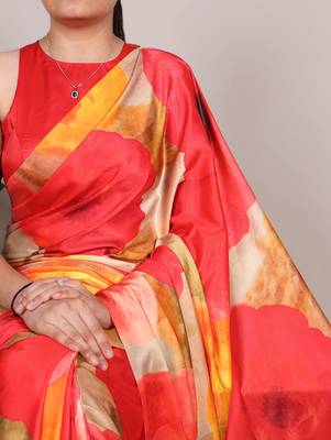 Multicolor silky elegance satin silk printed saree 4