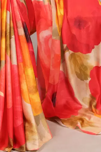Multicolor silky elegance satin silk printed saree
