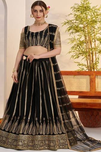 Embroidered Semi Stitched Lehenga & Unstitched Blouse With Dupatta