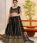 Embroidered Semi Stitched Lehenga & Unstitched Blouse With Dupatta