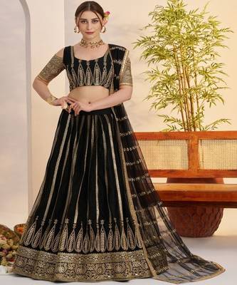 Embroidered Semi Stitched Lehenga & Unstitched Blouse With Dupatta 2