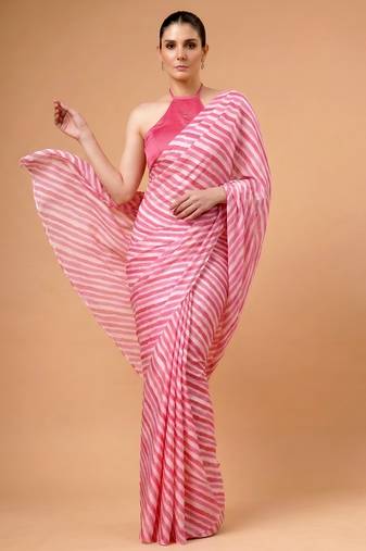 Pink silky elegance satin silk printed saree