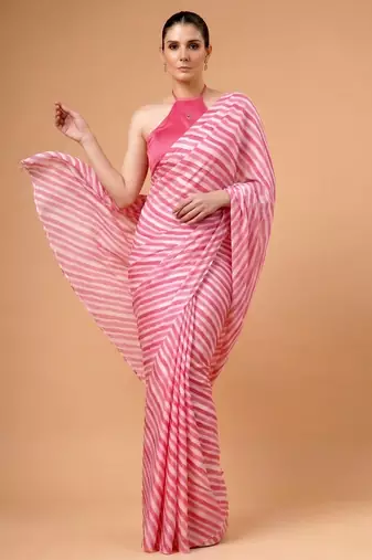 Pink silky elegance satin silk printed saree