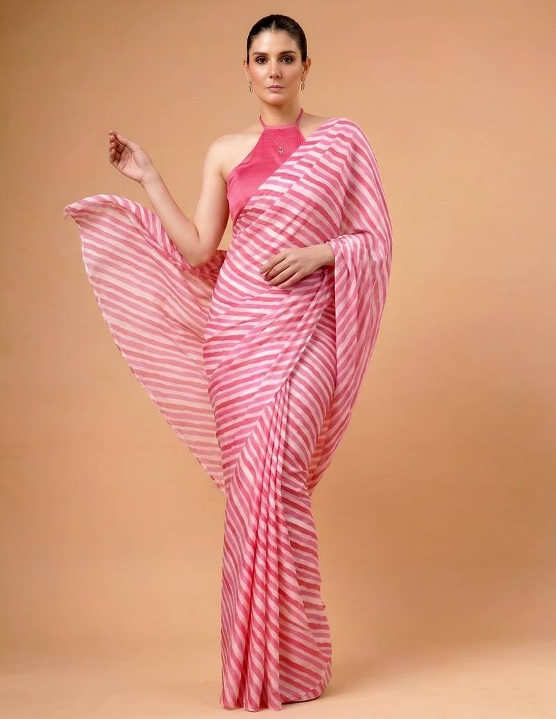Pink silky elegance satin silk printed saree