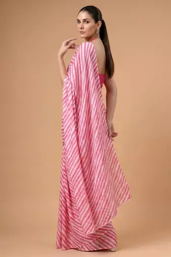 Pink silky elegance satin silk printed saree