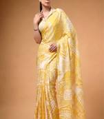 Yellow silky elegance satin silk printed saree