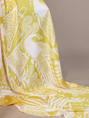 Yellow silky elegance satin silk printed saree 5