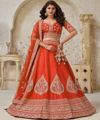 Embroidered Sequinned Semi Stitched Lehenga & Unstitched Blouse With Dupatta 1