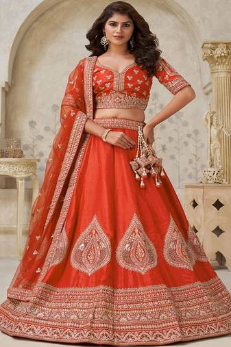 Embroidered Sequinned Semi Stitched Lehenga & Unstitched Blouse With Dupatta