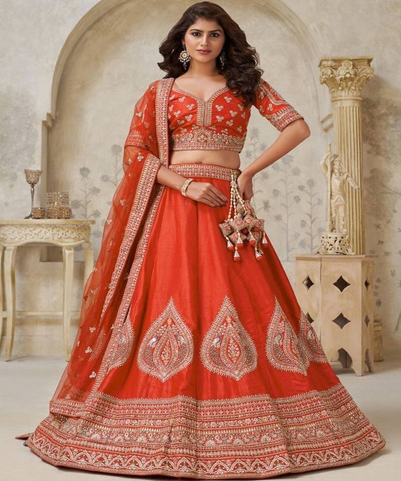 Embroidered Sequinned Semi Stitched Lehenga & Unstitched Blouse With Dupatta